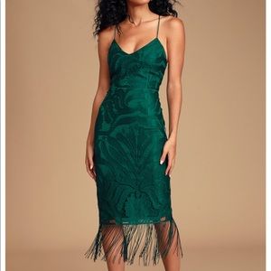Lulus Emerald Midi Fringe Hem Dress
